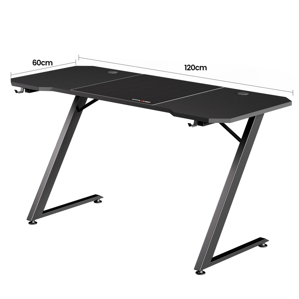 GTPLAYER Gaming-Tisch 120x60 cm – Stabiler Z-Tisch mit LED-Beleuchtung & Carbon-Oberfläche