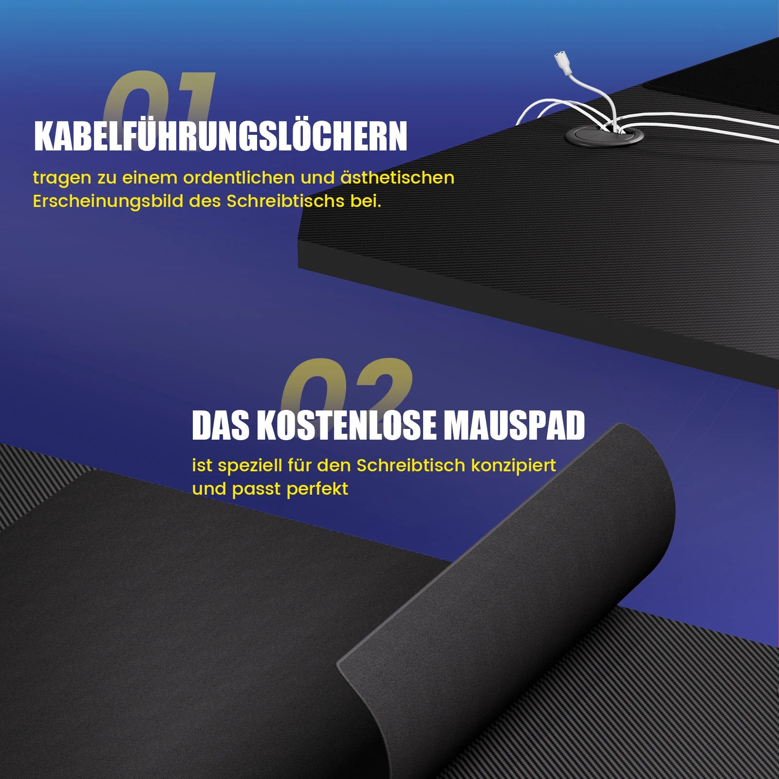 GTPLAYER Gaming-Tisch 120x60 cm – Stabiler Z-Tisch mit LED-Beleuchtung & Carbon-Oberfläche