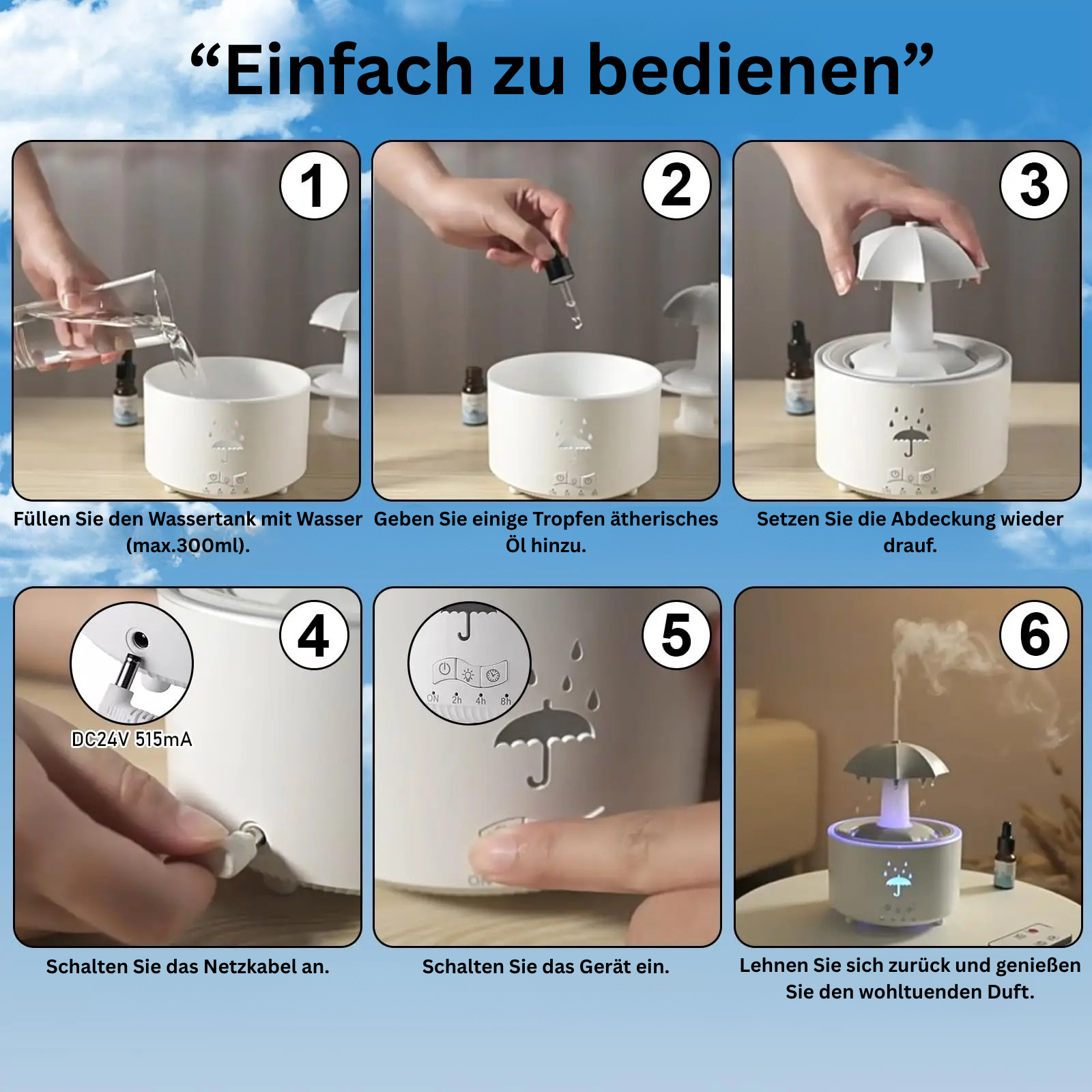 Wassertropfen-Aroma-Diffusor mit LED-Licht